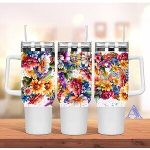 Beautiful Spring Bright Tropical Floral Flower 40 oz Tumbler/Water bottle/Mug wi